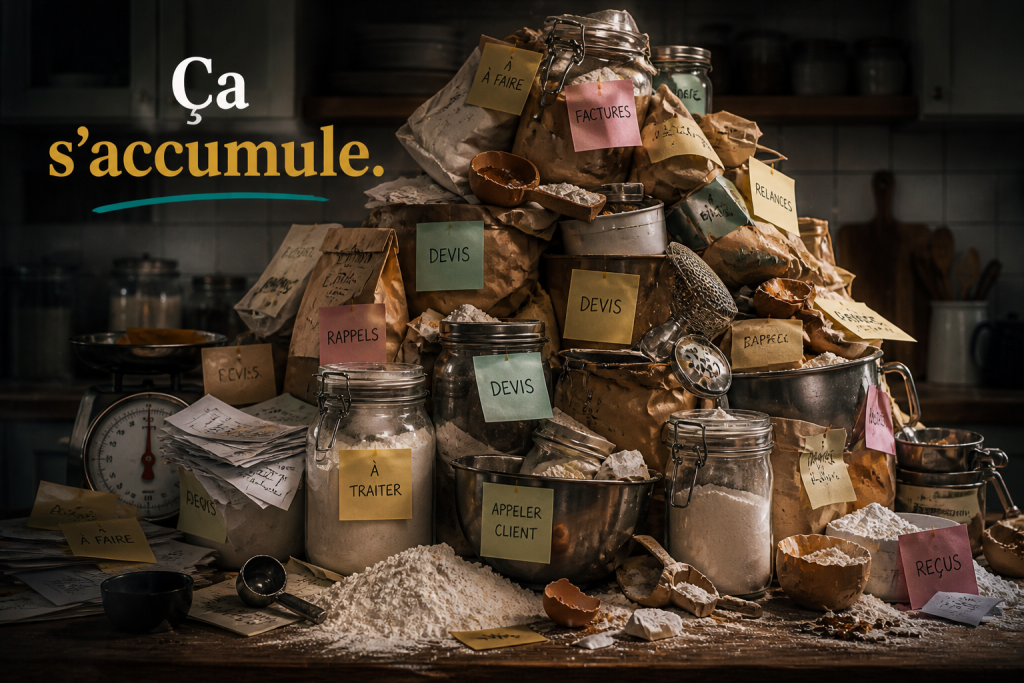 accumulation taches cuisine métaphore surcharge travail administratif