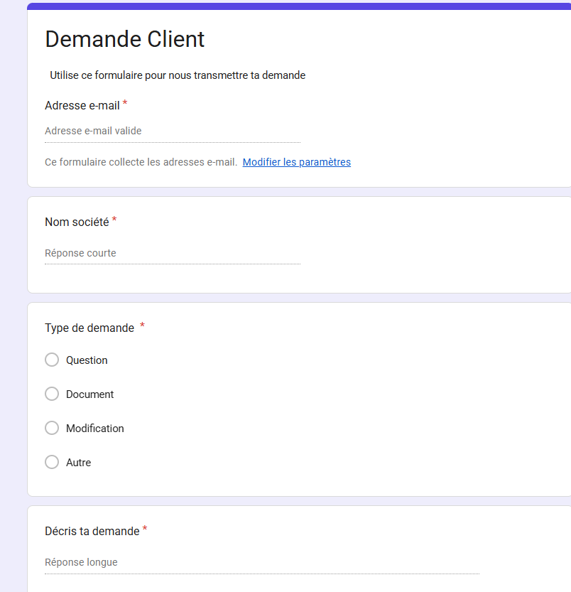 Formulaire Microsoft Forms pour centraliser les demandes clients