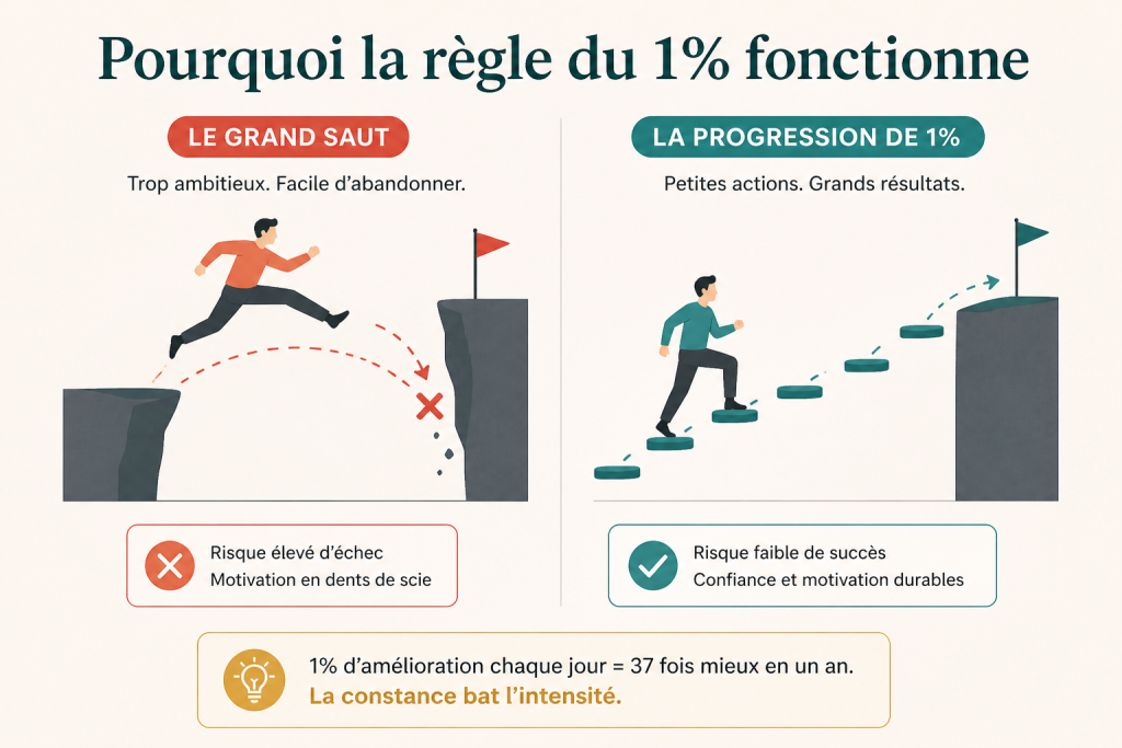 1% par jour :effet cumulatif petites actions progression quotidienne productivité