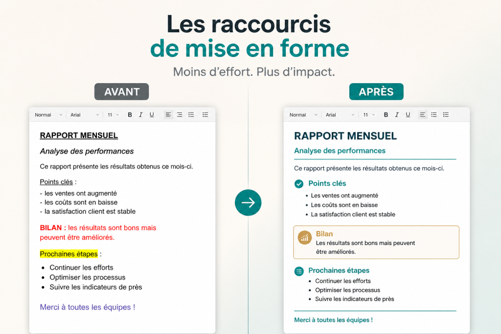 mise en forme word avant après texte organisation document
