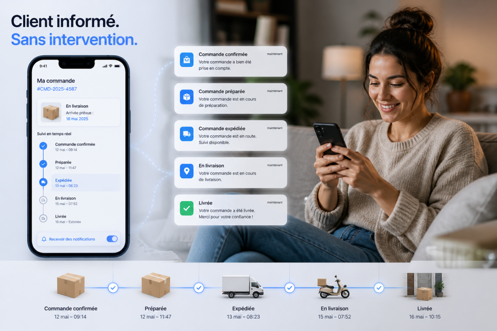 suivi commande automatisé notification client satisfaction