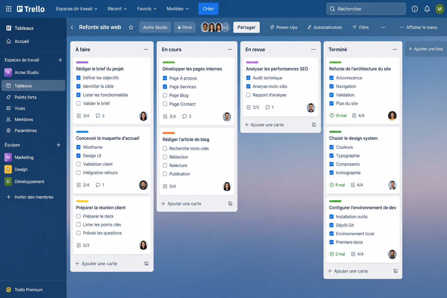 Checklist visuelle sur Trello.