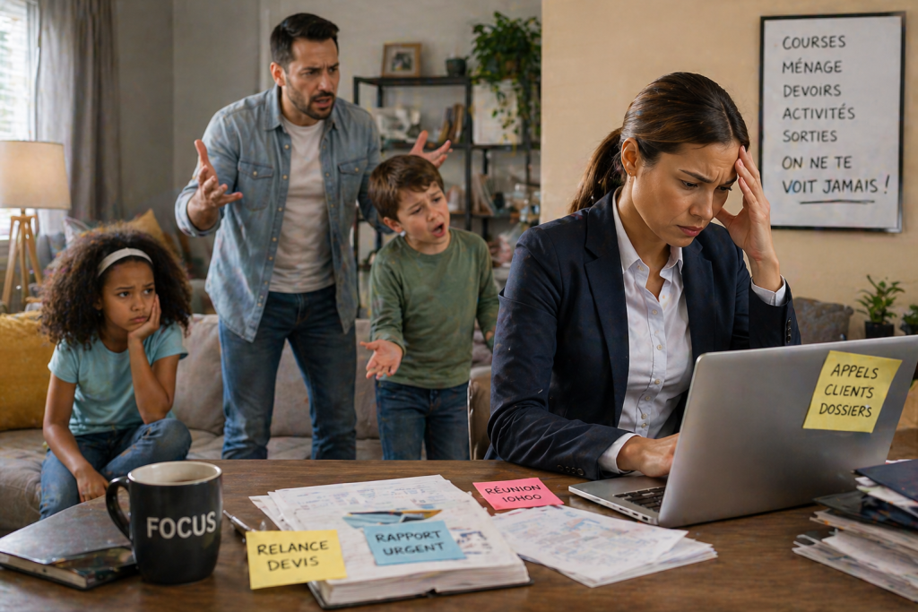 famille frustrée par l'absence de l'entrepreneur
