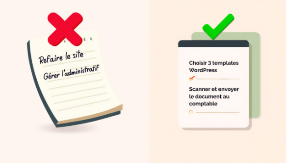 1 tâche = 1 action, beaucoup plus clair que tout un processus