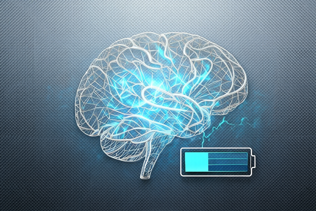 cerveau lumineux avec jauge d'énergie en baisse