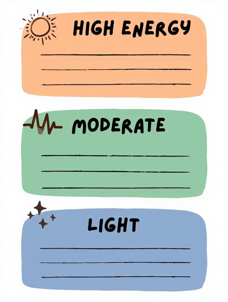 Planning de journée organisé selon les niveaux d'énergie pour optimiser la productivité