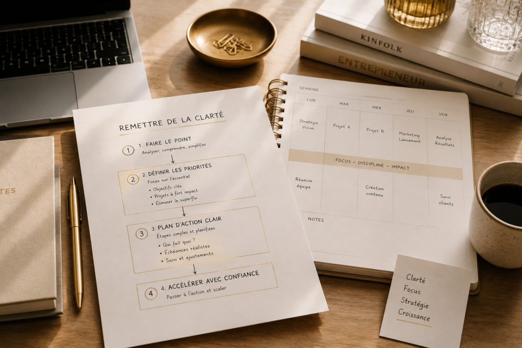 Carnet structuré avec trois priorités claires pour une journée de travail plus sereine