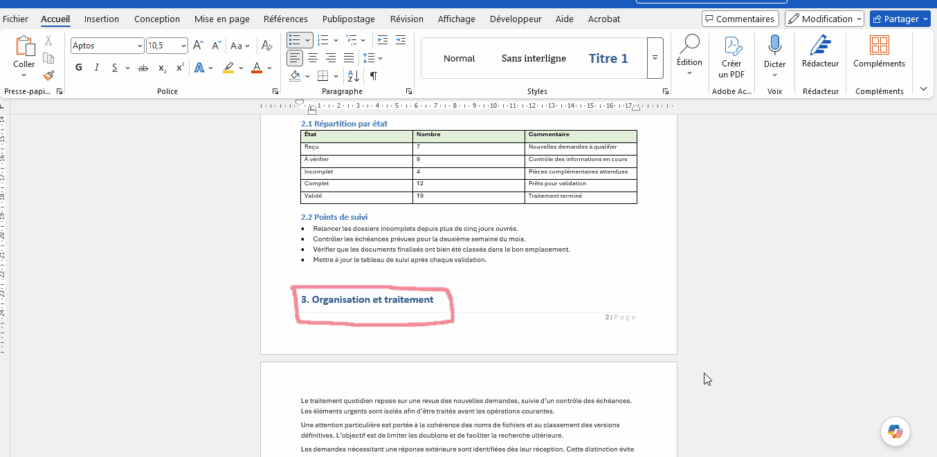 Activation de Paragraphes solidaires Word pour garder un titre avec le paragraphe suivant