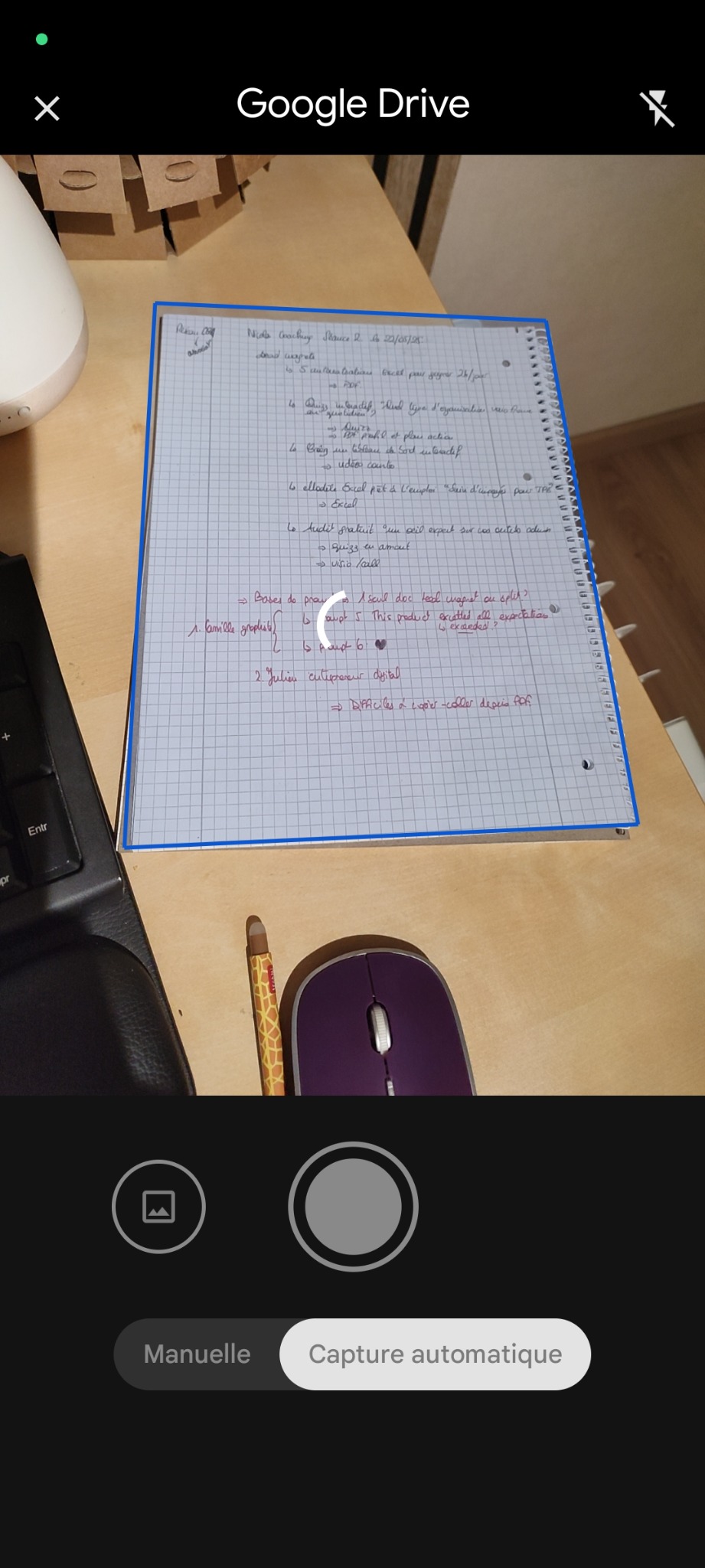 Scanner un document avec Google Drive : cadrage automatique
